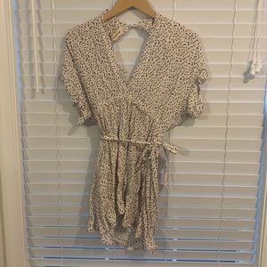 Short flowy dress from Rag Poets! White and navy blue dot print